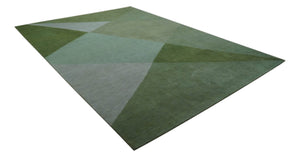 Custom Made Modern Geometrical Design Green And Gray Hand knotted wool Area Rug