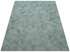 Custom Made Modern Geometrical Gray Hand Tufted Natural Wool Area Rug