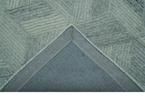 Custom Made Modern Geometrical Gray Hand Tufted Natural Wool Area Rug