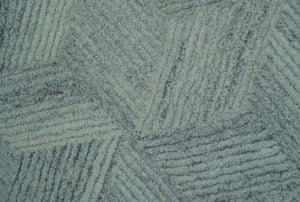 Custom Made Modern Geometrical Gray Hand Tufted Natural Wool Area Rug