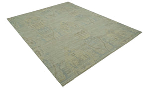 Custom Made Modern Ikat Design Beige And Blue Hand Knotted Wool Area Rug