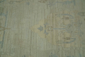 Custom Made Modern Ikat Design Beige And Blue Hand Knotted Wool Area Rug