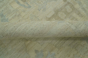 Custom Made Modern Ikat Design Beige And Blue Hand Knotted Wool Area Rug