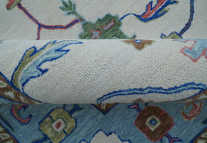 Custom Made Modern Oushak Ivory And Blue Hand Tufted Wool Area Rug