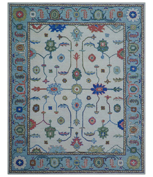 Custom Made Modern Oushak Ivory And Blue Hand Tufted Wool Area Rug