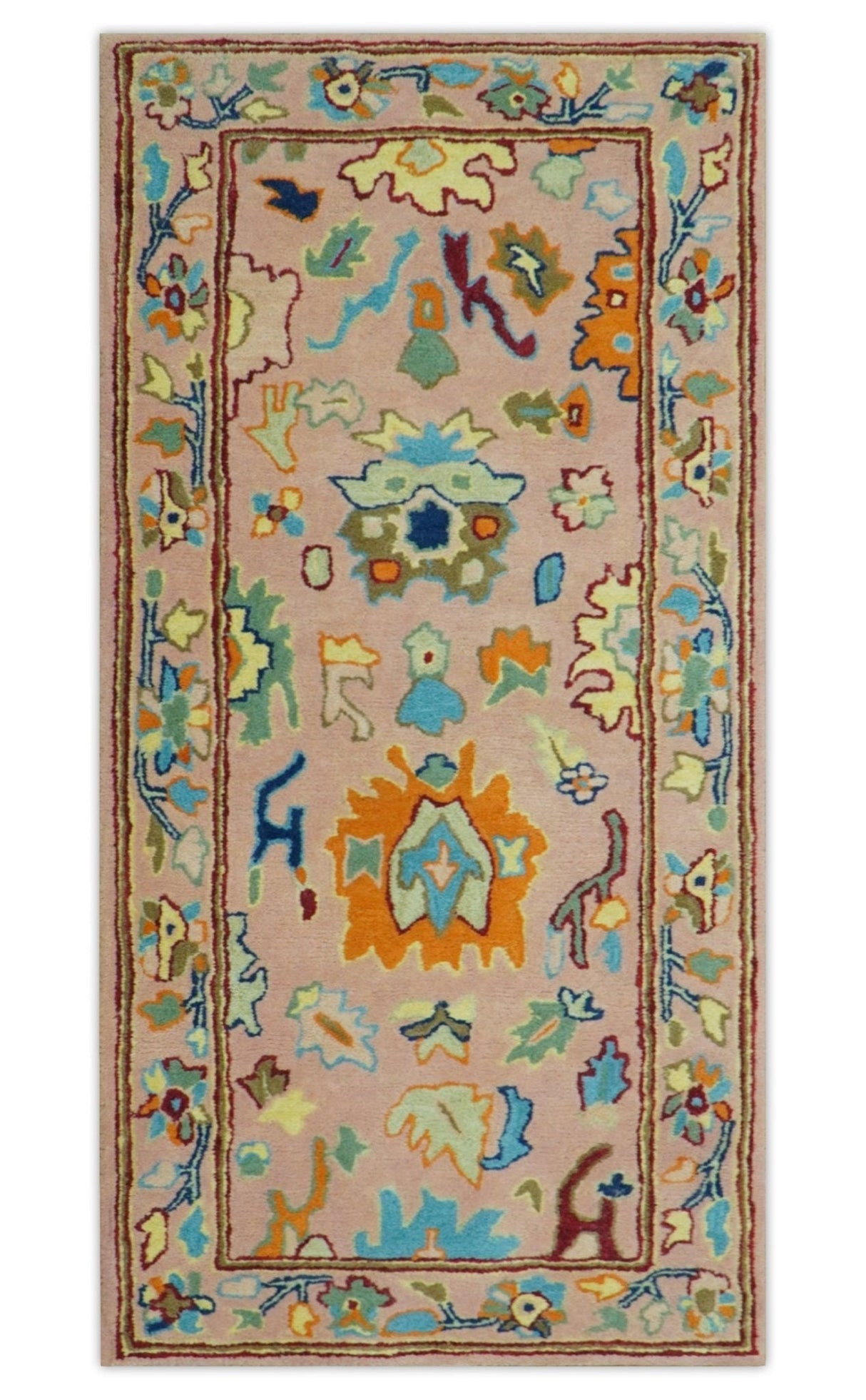 Custom Made Modern Oushak Peach And Rust Hand Tufted Runner Wool Rug