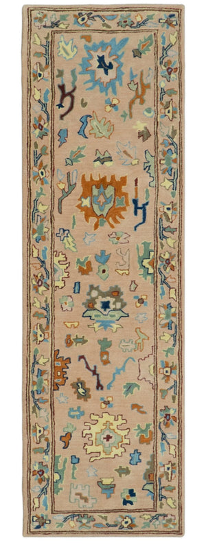 Custom Made Modern Oushak Peach And Rust Hand Tufted Runner Wool Rug