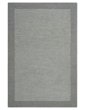 Custom Made Modern Solid Design Gray Hand Tufted Wool Rug