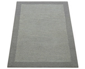 Custom Made Modern Solid Design Gray Hand Tufted Wool Rug