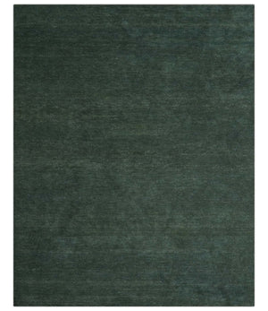 Custom Made Modern Solid Green Hand Tufted Wool Area Rug
