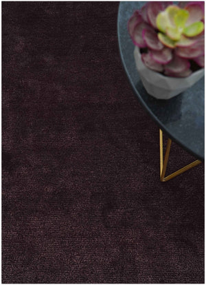 Custom Made Modern Solid Maroon And Gray Hand Knotted Wool And Art Silk Rug