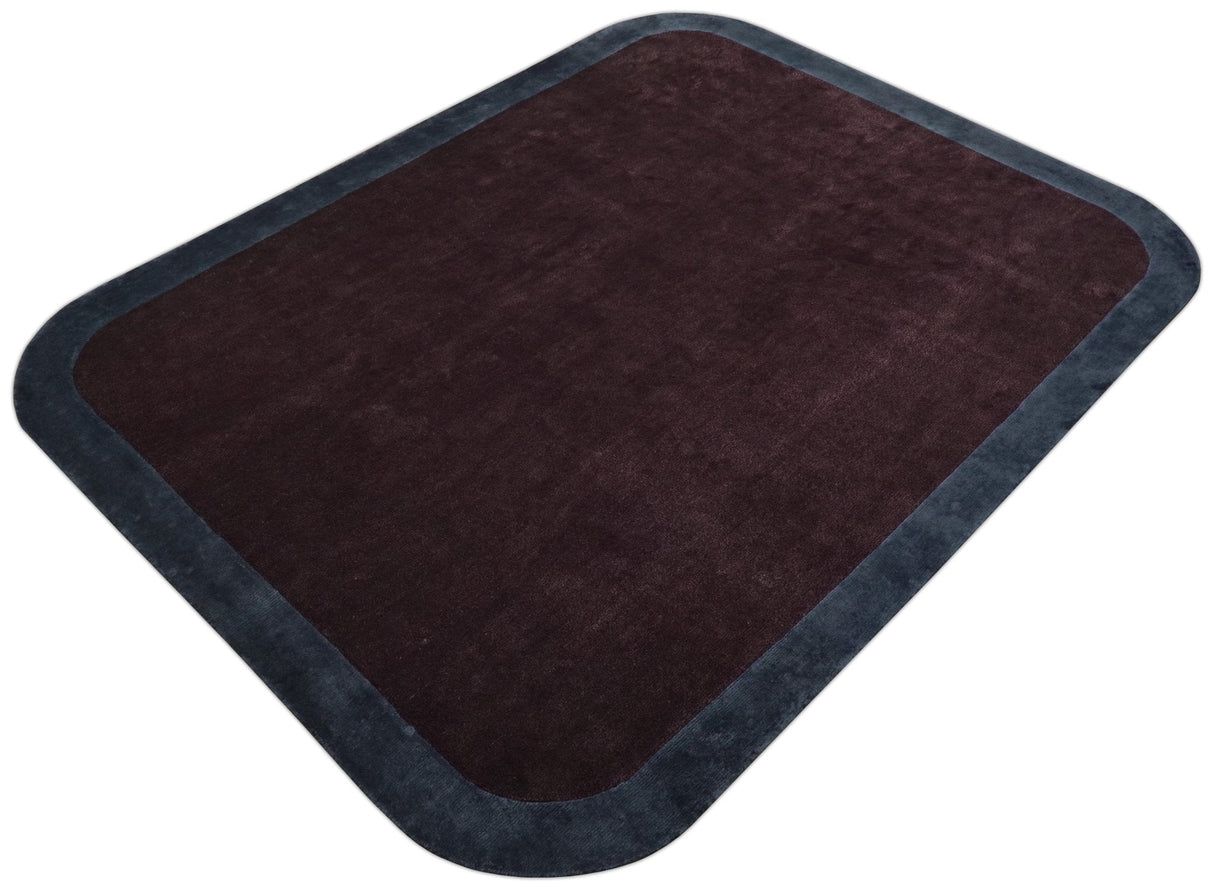 Custom Made Modern Solid Maroon And Gray Hand Knotted Wool And Art Silk Rug