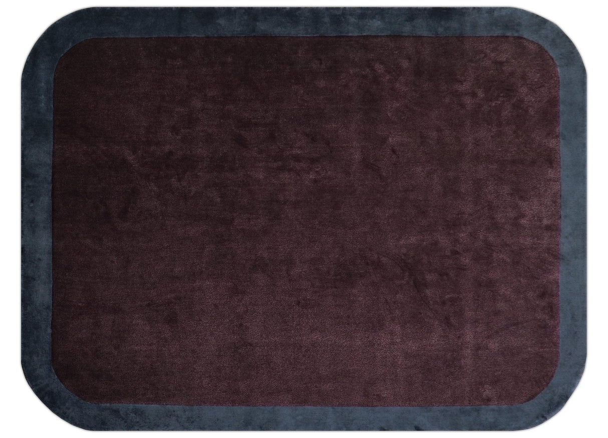 Custom Made Modern Solid Maroon And Gray Hand Knotted Wool And Art Silk Rug