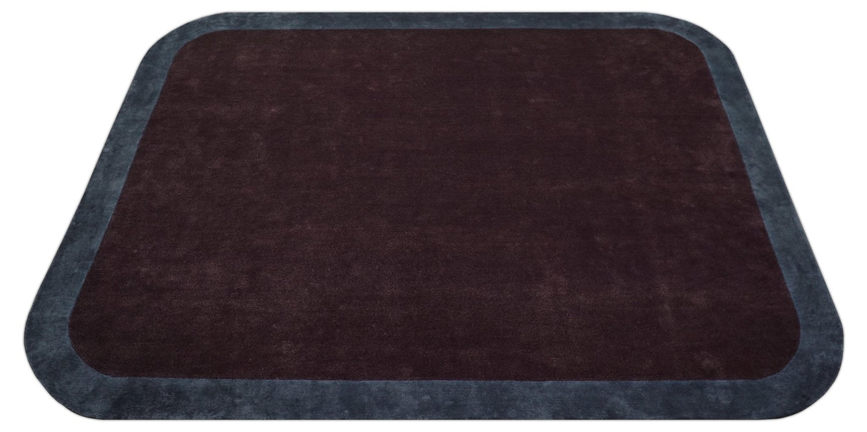 Custom Made Modern Solid Maroon And Gray Hand Knotted Wool And Art Silk Rug