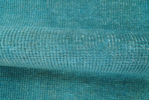 Custom Made Modern Solid Overdyed Blue Hand Knotted Wool Area Rug