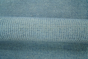 Custom Made Modern Solid Overdyed Light Blue Hand Knotted Wool Area Rug