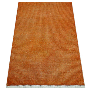 Custom Made Modern Solid Overdyed Orange Hand Knotted Wool Area Rug