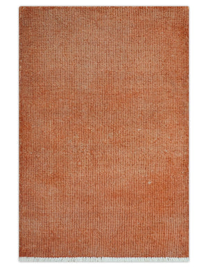 Custom Made Modern Solid Overdyed Rust Hand Knotted Wool Area Rug