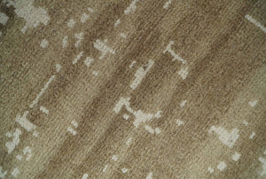Custom Made Neutral Earthy Brown and Beige Chic Hand Knotted Natural Wool Minimal Area rug