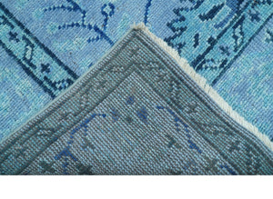 Custom Made Oriental Design Blue Hand Knotted Wool Rug