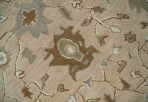 Custom Made Oushak Design Tufted Peach, Ivory and Olive Traditional Rug