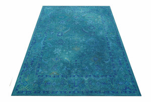 Custom Made Overdyed Traditional Oushak Blue Hand Tufted Wool Area Rug