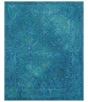 Custom Made Overdyed Traditional Oushak Blue Hand Tufted Wool Area Rug