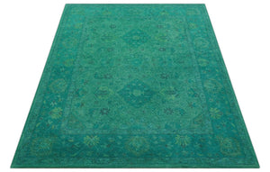 Custom Made Overdyed Traditional Oushak Green Hand Tufted Wool Area Rug