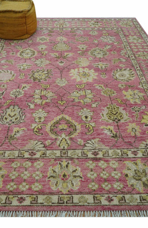 Custom Made Pink and Beige Oushak Hand Knotted Wool Rug
