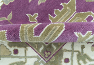 Custom Made Purple, Ivory And Beige Traditional Oushak Design Hand Knotted wool rug
