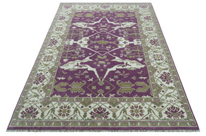 Custom Made Purple, Ivory And Beige Traditional Oushak Design Hand Knotted wool rug