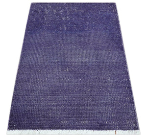 Custom Made Purple Modern Solid Overdyed Hand Knotted Wool Area Rug
