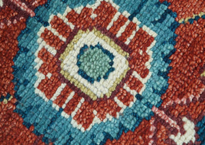 Custom Made Red And Blue Traditional Hand Knotted Wool Rug