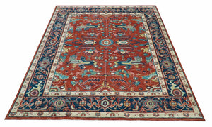 Custom Made Red And Blue Traditional Hand Knotted Wool Rug