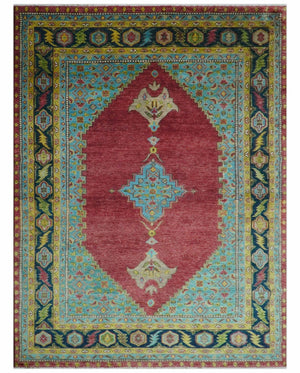Custom Made Red And Blue Traditional Serapi Hand Knotted Wool Rug