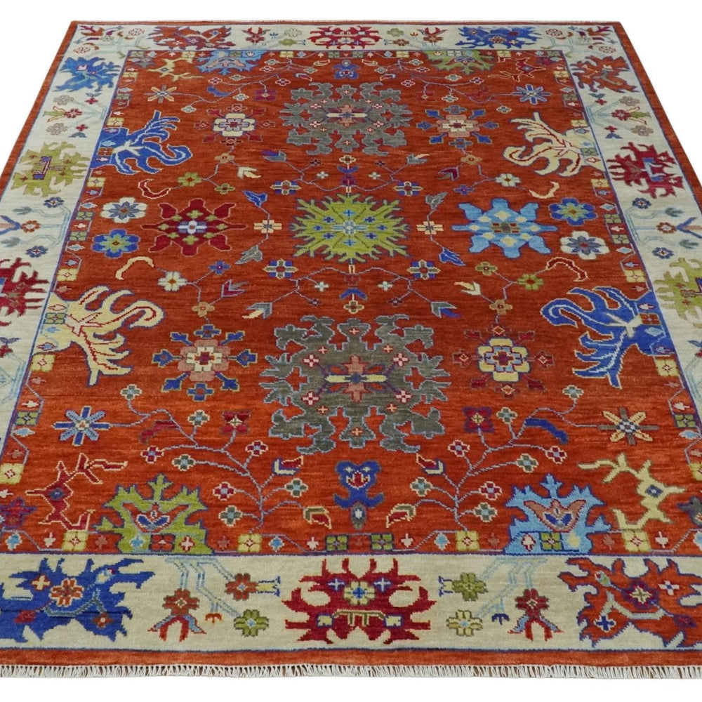 Custom Made Red and Ivory colorful Hand knotted Traditional Oushak Multi Size Wool Area Rug, Kids, Living Room and Bedroom Rug