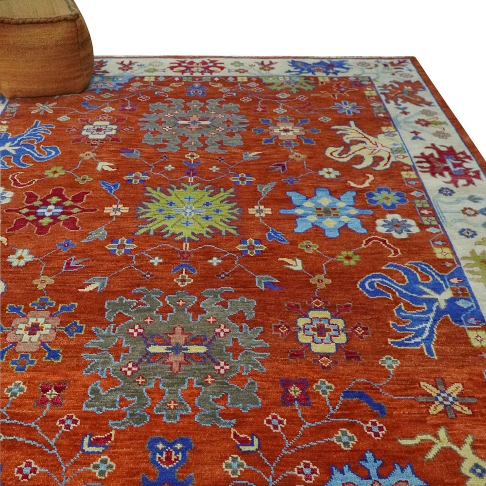 Custom Made Red and Ivory colorful Hand knotted Traditional Oushak Multi Size Wool Area Rug, Kids, Living Room and Bedroom Rug