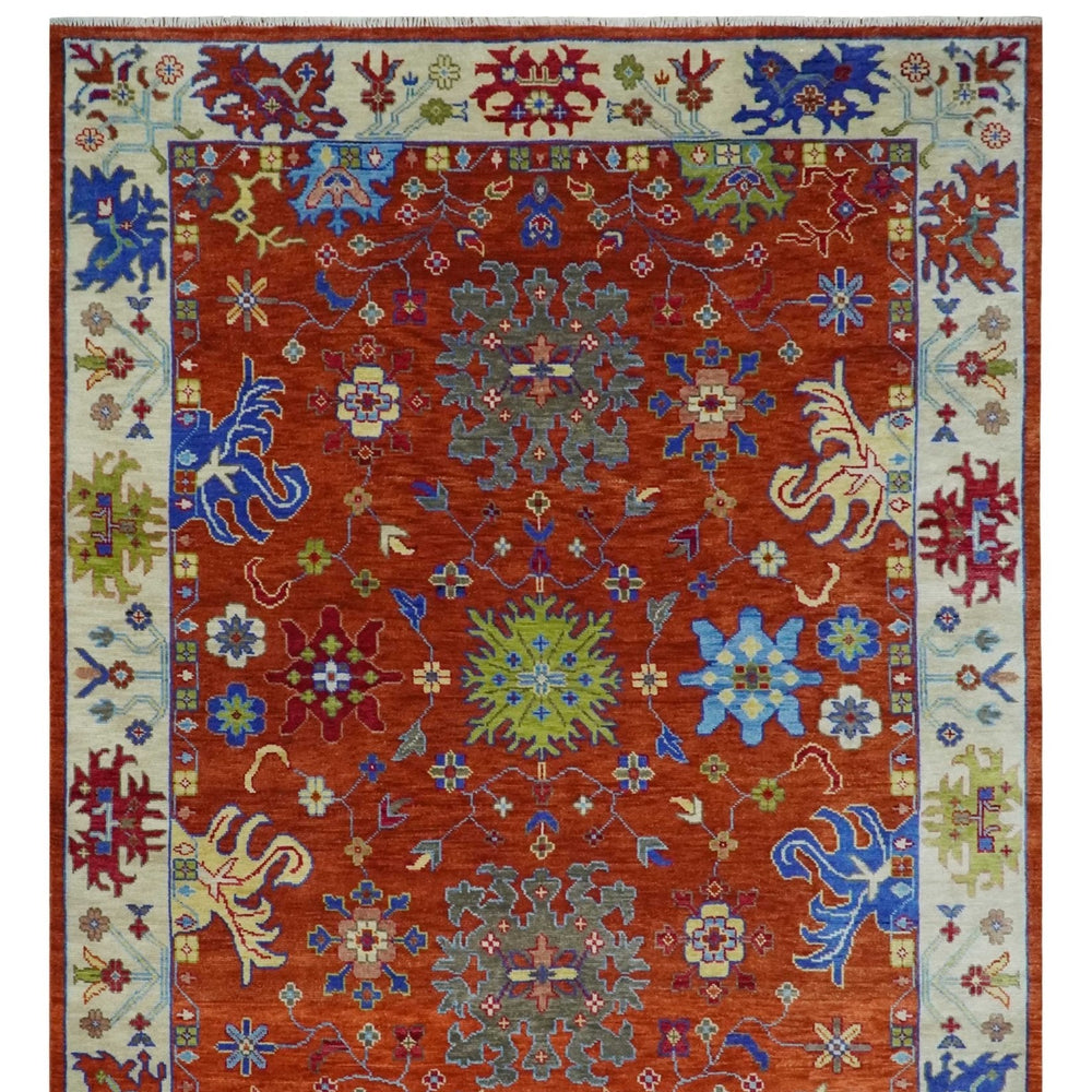 Custom Made Red and Ivory colorful Hand knotted Traditional Oushak Multi Size Wool Area Rug, Kids, Living Room and Bedroom Rug