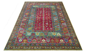 Custom Made Red And Olive Traditional Floral Design Hand Knotted Wool Rug