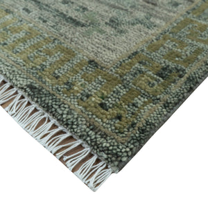 Custom Made Rug Modern Transitional Design Beige And Green Hand Knotted wool
