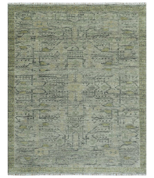 Custom Made Rug Modern Transitional Design Beige And Green Hand Knotted wool