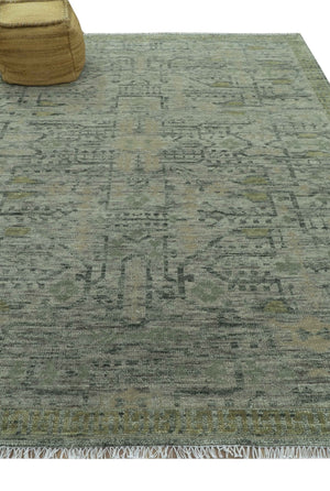 Custom Made Rug Modern Transitional Design Beige And Green Hand Knotted wool