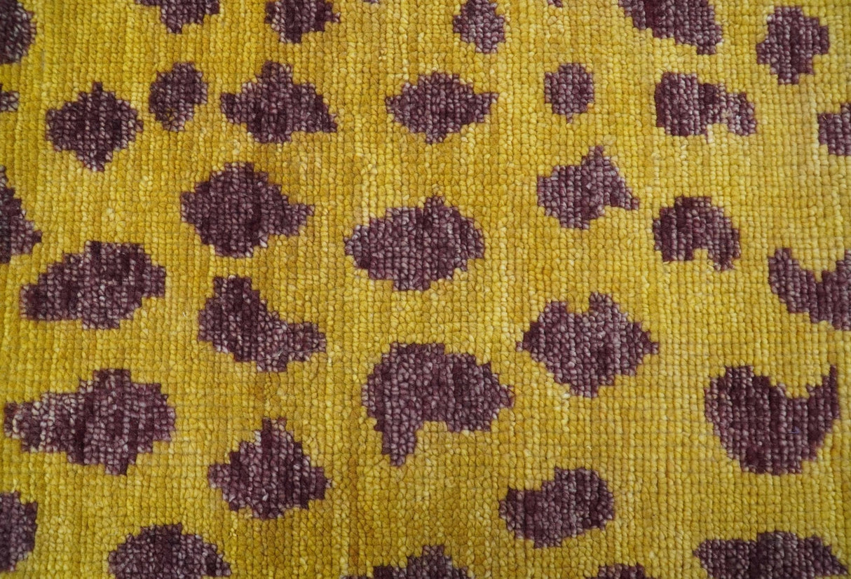 Custom Made Runner Leopard Design Mustard Hand Knotted Wool Rug