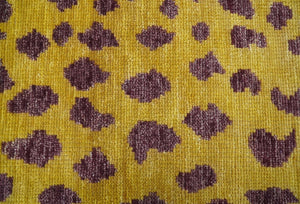 Custom Made Runner Leopard Design Mustard Hand Knotted Wool Rug