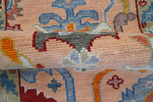 Custom Made Runner Oushak Peach And Green Wool Rug