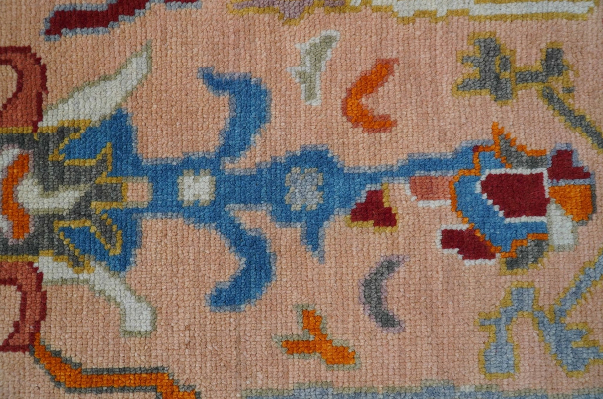 Custom Made Runner Oushak Peach And Green Wool Rug