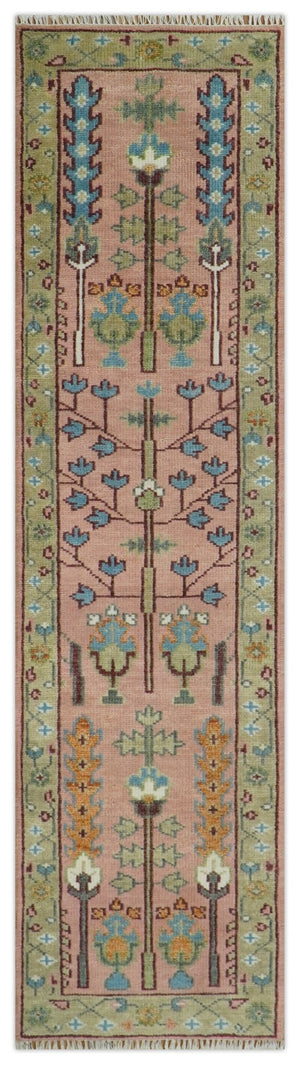 Custom Made Runner Rug Pink And Olive Tree of life Hand Knotted