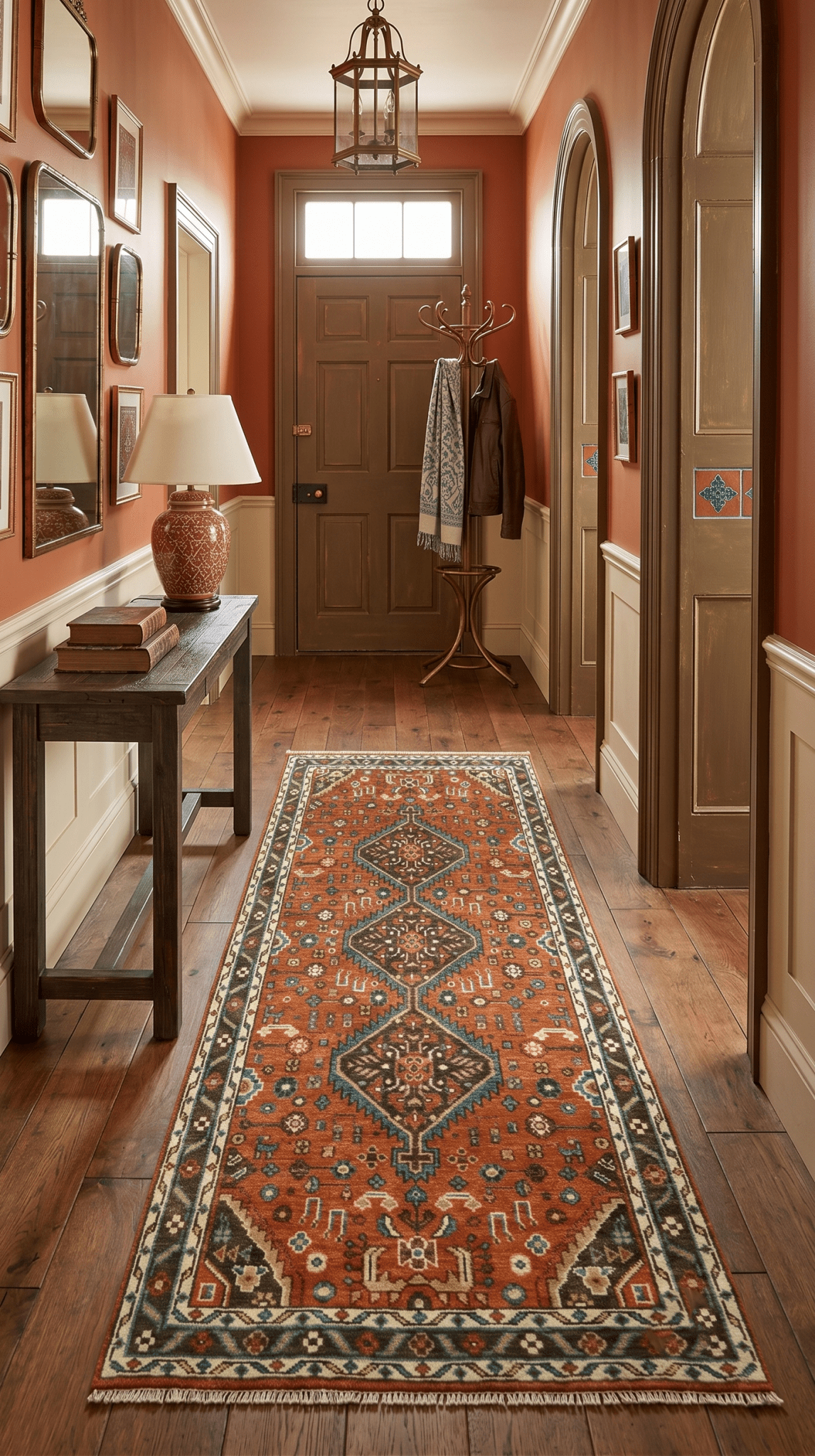 Custom Made Runner Rust And Brown Oriental Hand Knotted Wool Rug