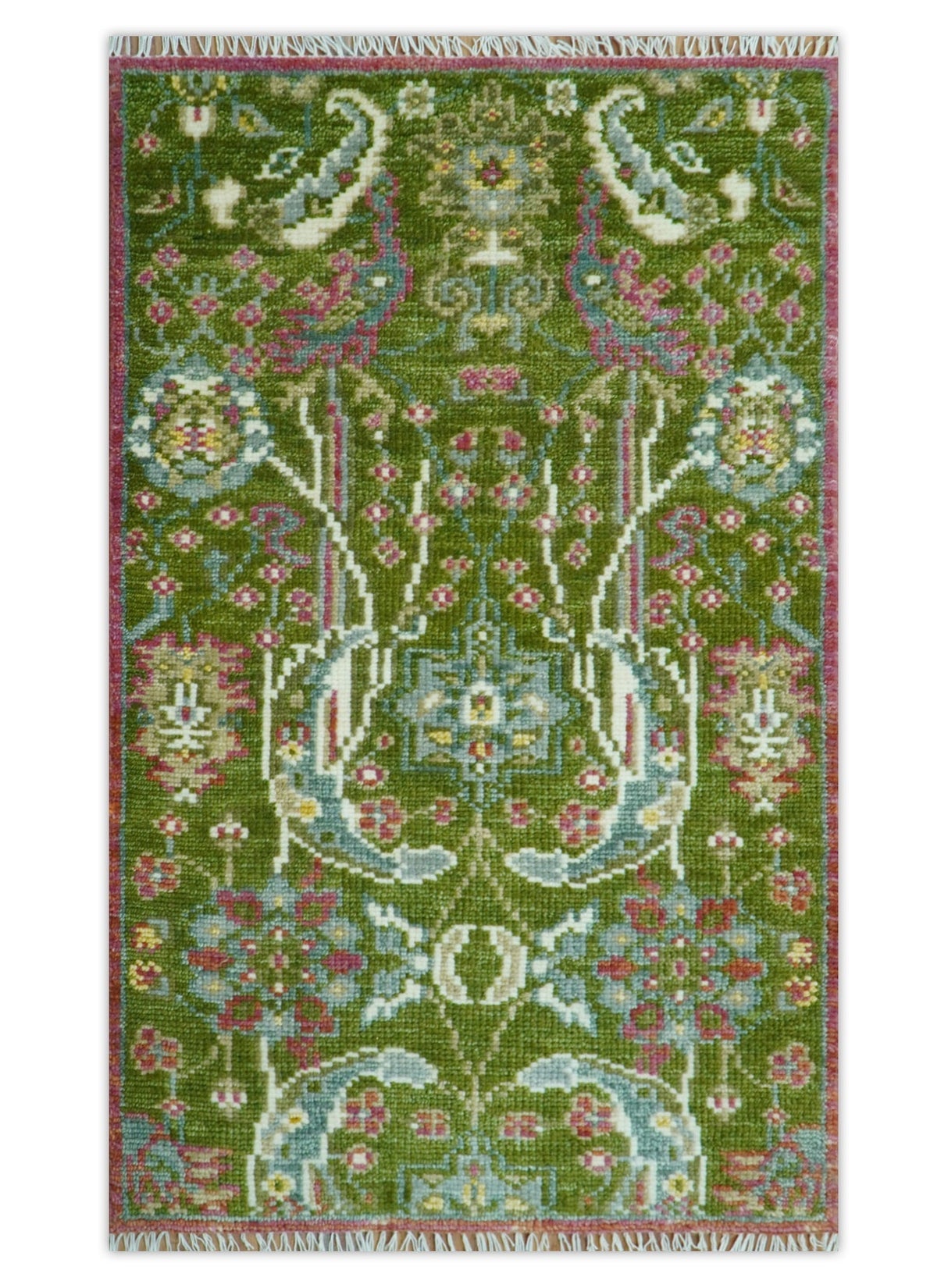 Custom Made Runner The Peacock Garden Green Hand Knotted Wool Rug