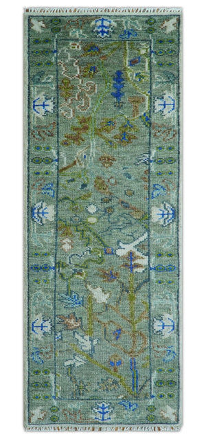 Custom Made Runner The Plants and Roots Green Hand Knotted Wool Rug
